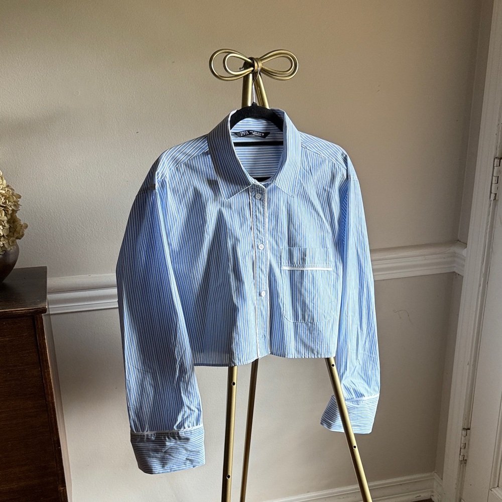 Zara Light Blue Striped Shirt